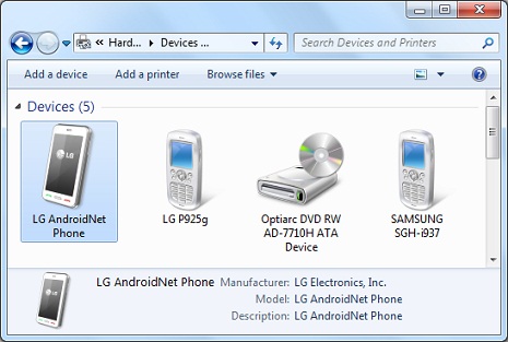 LG-P925g Phone as Device on Windows