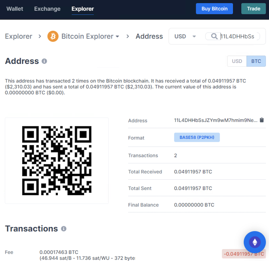 Bitcoin Account Address Details