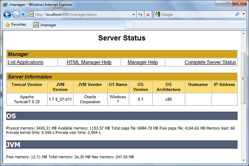 Apache Tomcat 7 Server Status