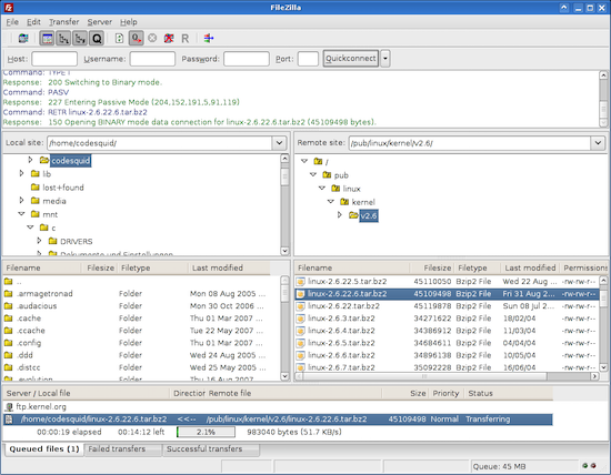 FTP Client FileZilla Screenshot