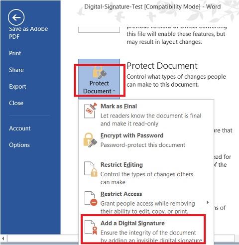 Digitally Sign a Microsoft Word Document