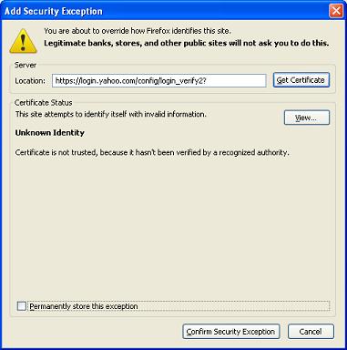 Add Security Exception - Mozilla Firefox