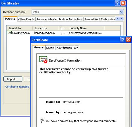 Viewing a Certificate with a Private Key