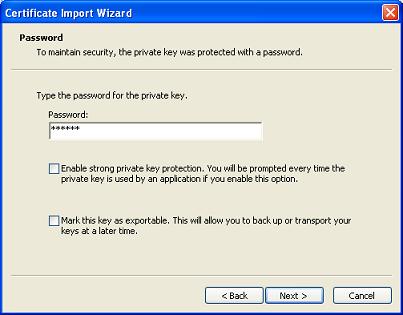 Internet Options Importing Private Key