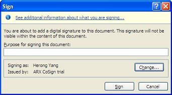 ARX CoSign Digital ID for MS Word 2007