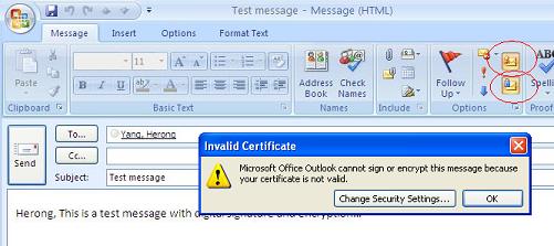 Outlook 2007 Invalid Certificate Error