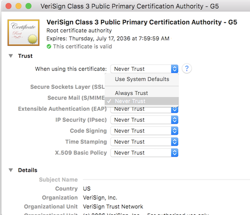 Delete/Untrust Certificates from macOS