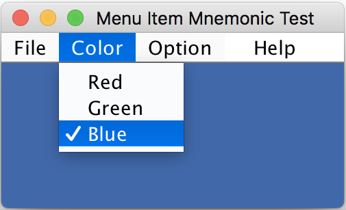 Menu Item setMnemonic Test (on macOS)