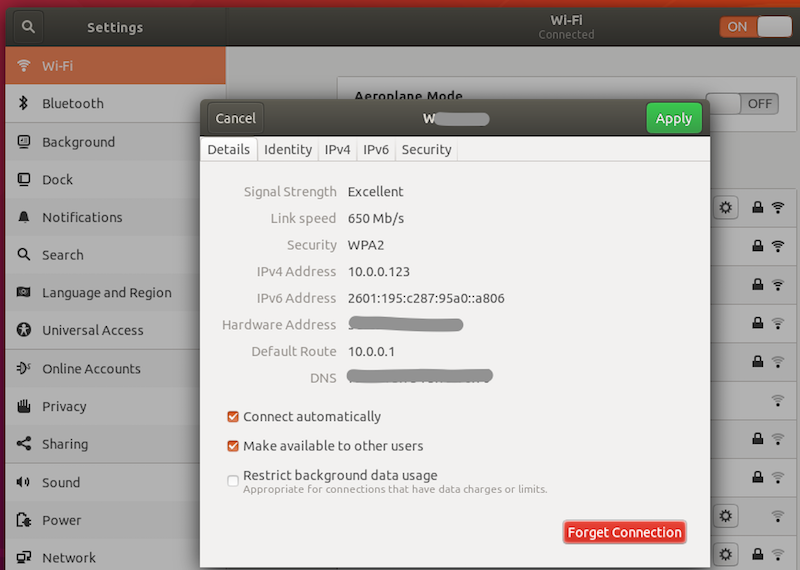 Wi-Fi Connection Properties