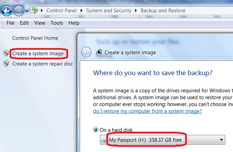 Windows 7: Create System Image