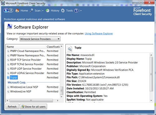 Windows 7: Forefront Explore Winsock Services