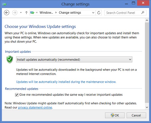 Windows 8 System Update Settings