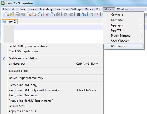 Notepad++ 6.8 with XML Tools Plugin