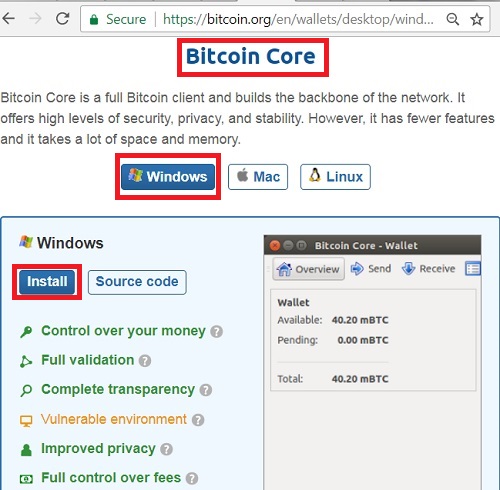 Bitcoin Core for Windows