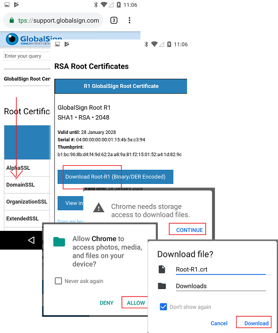 Download Trusted Root Certificate on Android phone