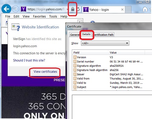 Viewing Server Certificate Details in IE