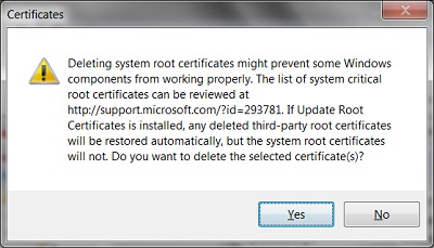 Deleting a Root CA Certificate