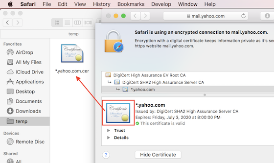 Export Certificate File - Apple Safari