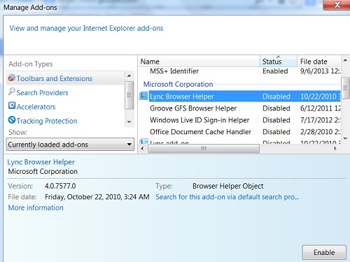 Disable Extension Add-Ons in IE