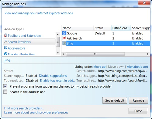 Disable Search Engines in IE