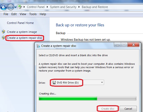 Windows 7: Create System Repair Disc