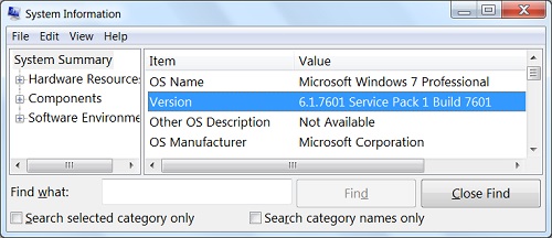 Windows 7 System Version Information