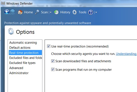 Windows 7: Turning on Windows Defender