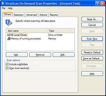 McAfee VirusScan On-Demand Scan