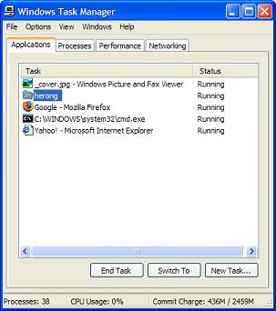 Windows Task Manager - Applications Tab