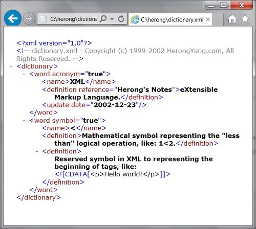 Viewing XML with Web Browser IE