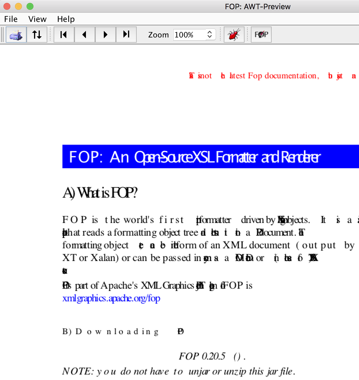 Apache™ FOP AWT Preview Example on macOS